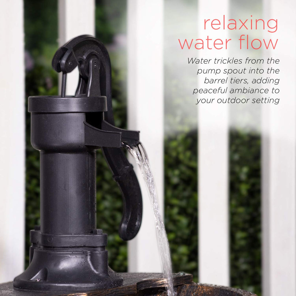 Alpine Corporation TIZ194BZ | Rustic Outdoor 2-Tier Barrel Pump Water Fountain — Relaxing Water Flow, 27"H Bronze Finish Décor