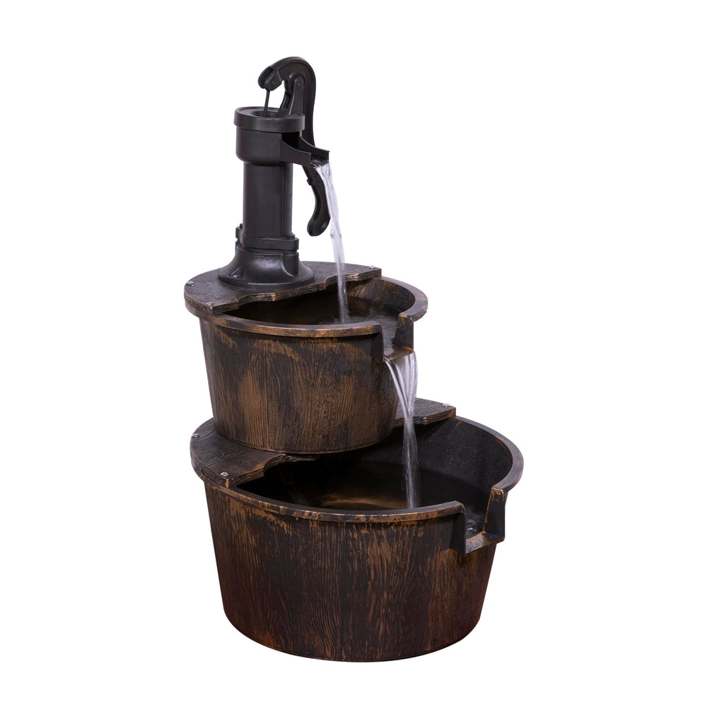 Alpine Corporation TIZ194BZ | Rustic Outdoor 2-Tier Barrel Pump Water Fountain — Relaxing Water Flow, 27"H Bronze Finish Décor