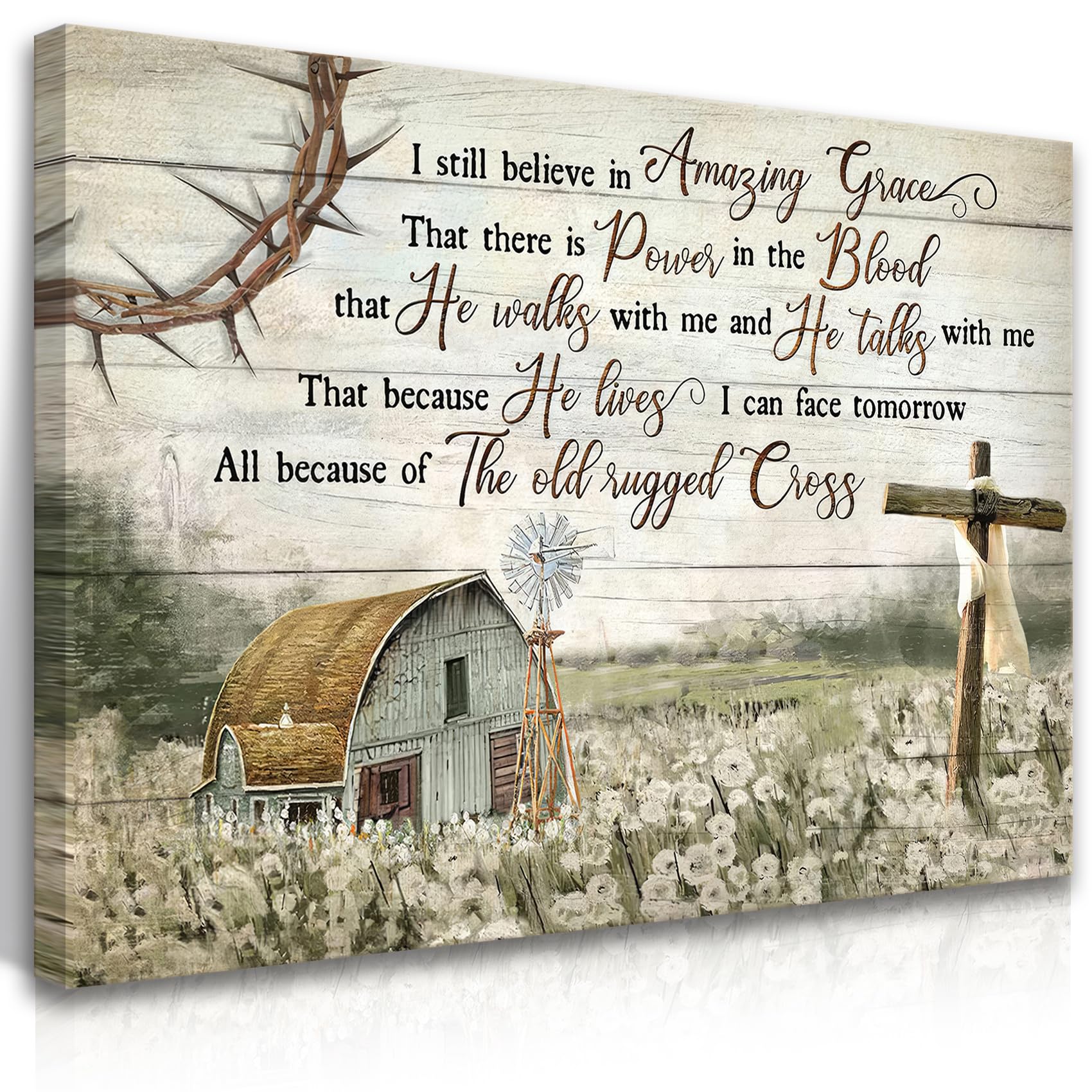 HDXUFJQ Christian Wall Art Barn Windmill Canvas Wall Decor Religious Cross Wall Art I Still Believe In Amazing Grace Picture Print Christian Prayer Decor Paintings Ready To Hang(12"x16")
