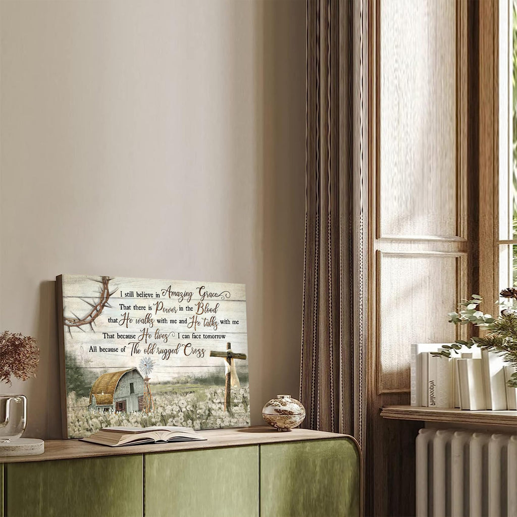 HDXUFJQ Christian Wall Art Barn Windmill Canvas Wall Decor Religious Cross Wall Art I Still Believe In Amazing Grace Picture Print Christian Prayer Decor Paintings Ready To Hang(12"x16")