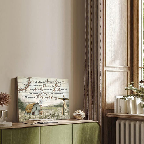 HDXUFJQ Christian Wall Art Barn Windmill Canvas Wall Decor Religious Cross Wall Art I Still Believe In Amazing Grace Picture Print Christian Prayer Decor Paintings Ready To Hang(12"x16")