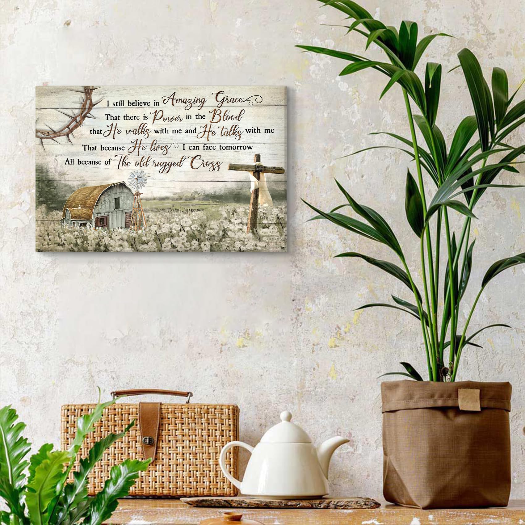 HDXUFJQ Christian Wall Art Barn Windmill Canvas Wall Decor Religious Cross Wall Art I Still Believe In Amazing Grace Picture Print Christian Prayer Decor Paintings Ready To Hang(12"x16")
