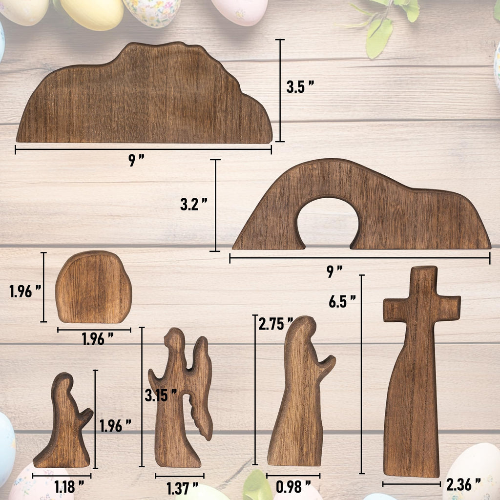 NEROSUN Empty Tomb Easter Scene and Cross Decoration, Wooden Easter Resurrection Scene Cross Jesus Tomb Tray Set, Jesus Nativity Scene Decor for Religious Home Office Tabletop Christian Gifts