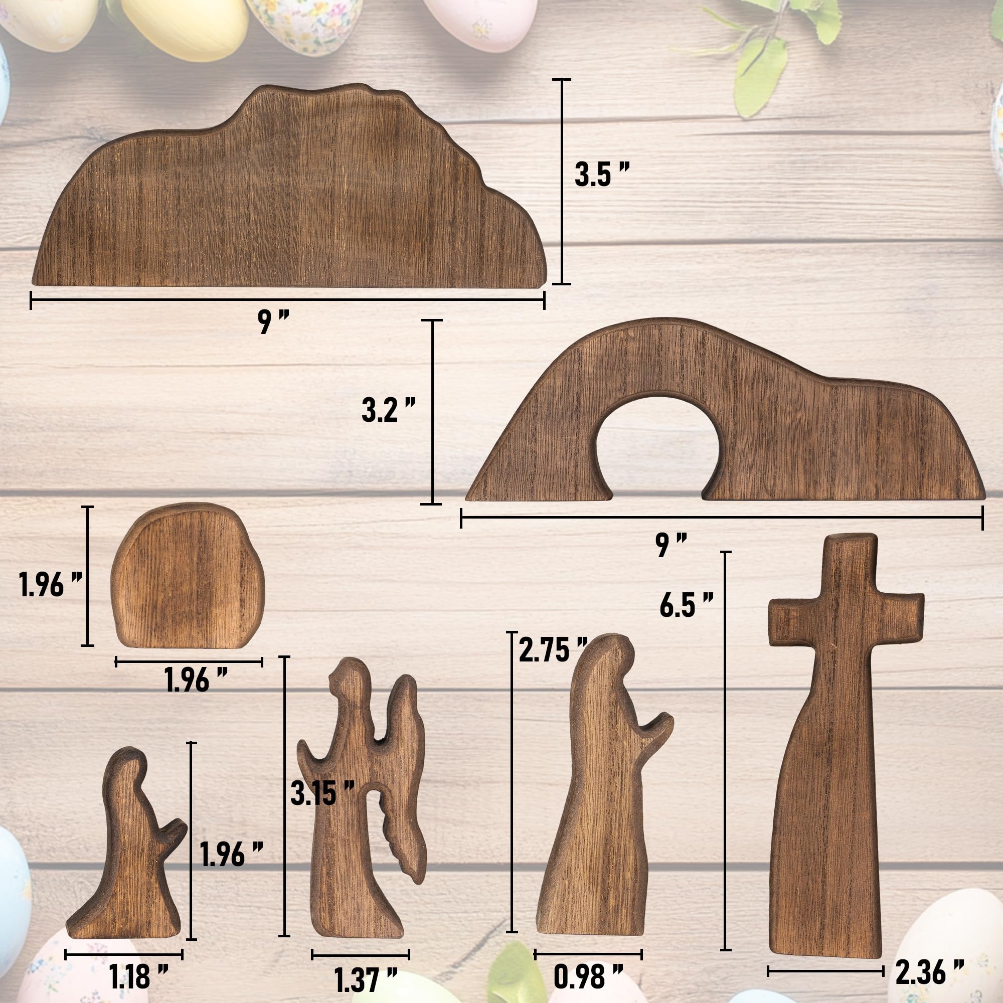 NEROSUN Empty Tomb Easter Scene and Cross Decoration, Wooden Easter Resurrection Scene Cross Jesus Tomb Tray Set, Jesus Nativity Scene Decor for Religious Home Office Tabletop Christian Gifts