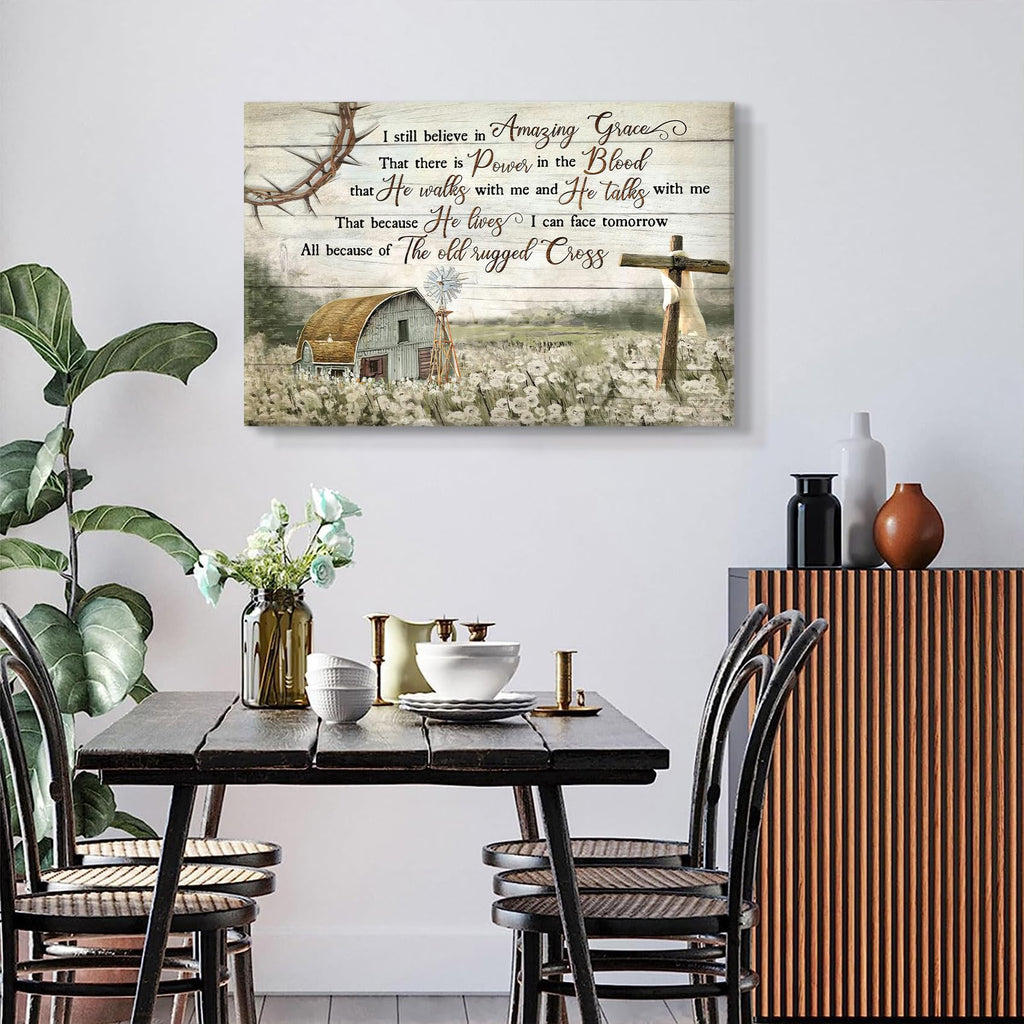 HDXUFJQ Christian Wall Art Barn Windmill Canvas Wall Decor Religious Cross Wall Art I Still Believe In Amazing Grace Picture Print Christian Prayer Decor Paintings Ready To Hang(12"x16")