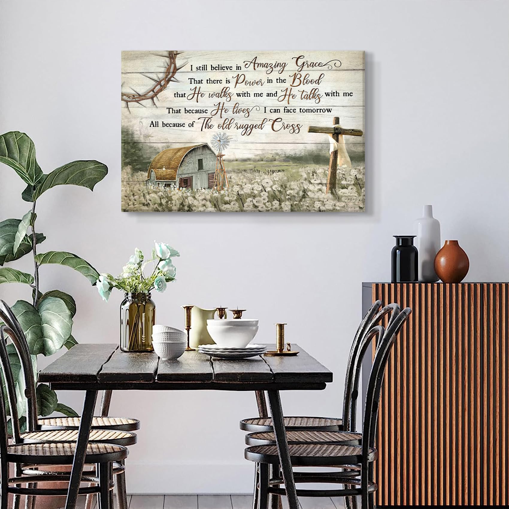 HDXUFJQ Christian Wall Art Barn Windmill Canvas Wall Decor Religious Cross Wall Art I Still Believe In Amazing Grace Picture Print Christian Prayer Decor Paintings Ready To Hang(12"x16")